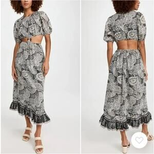 Cleobella Josephine Ankle Dress Midi Paisley Print Cut-Out Green Women's Size M